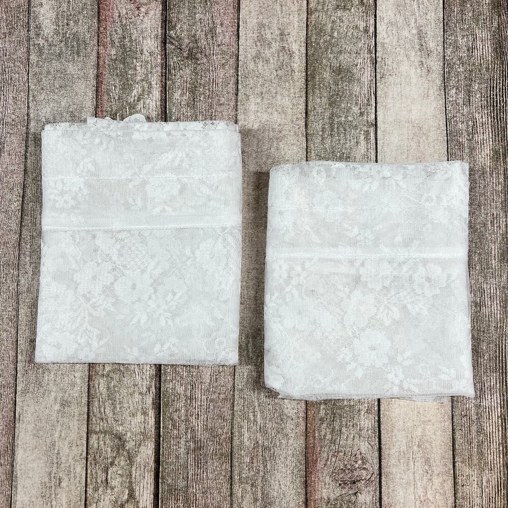 SATURDAY KNIGHT White Floral Lace Swag Valance Curtain Pair Sheer Rod Pocket